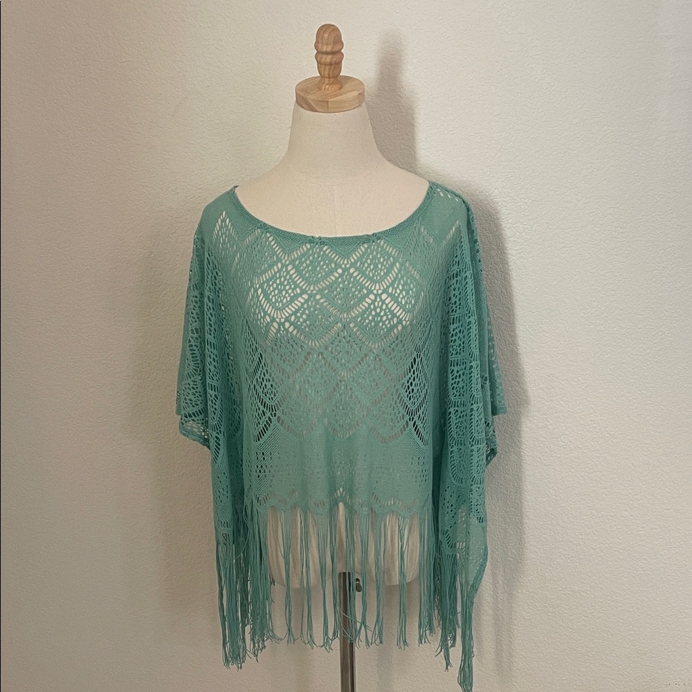 Elegant Teal Crochet Fringe Top